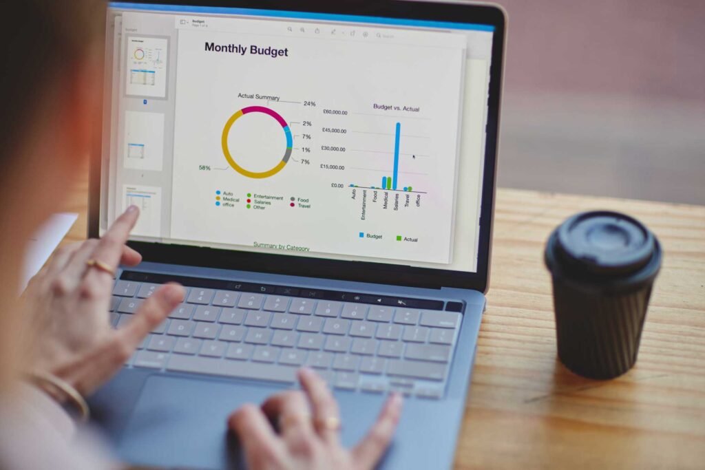 capital-planning person looking at a financial spreadsheet on computer