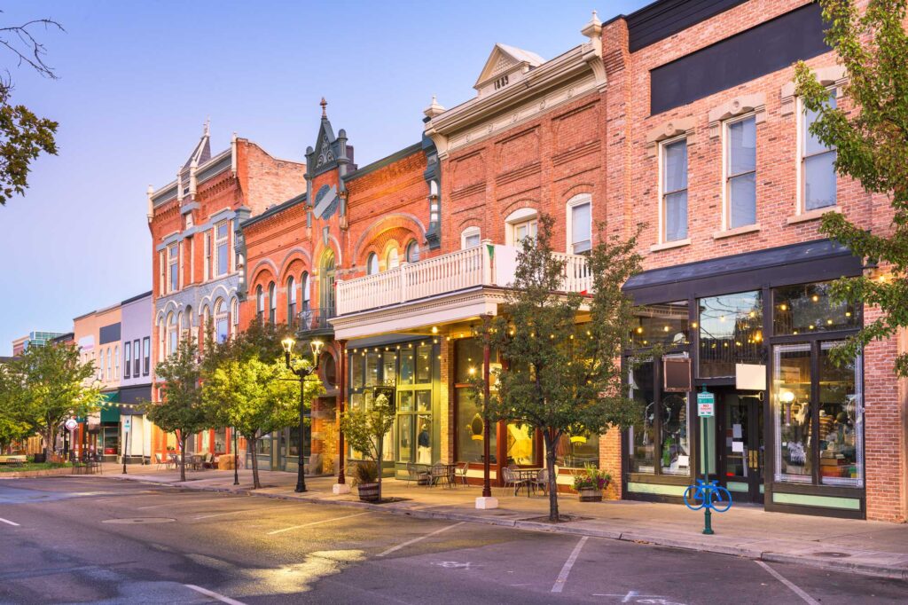 retail-centers brick exteriors of a downtown area